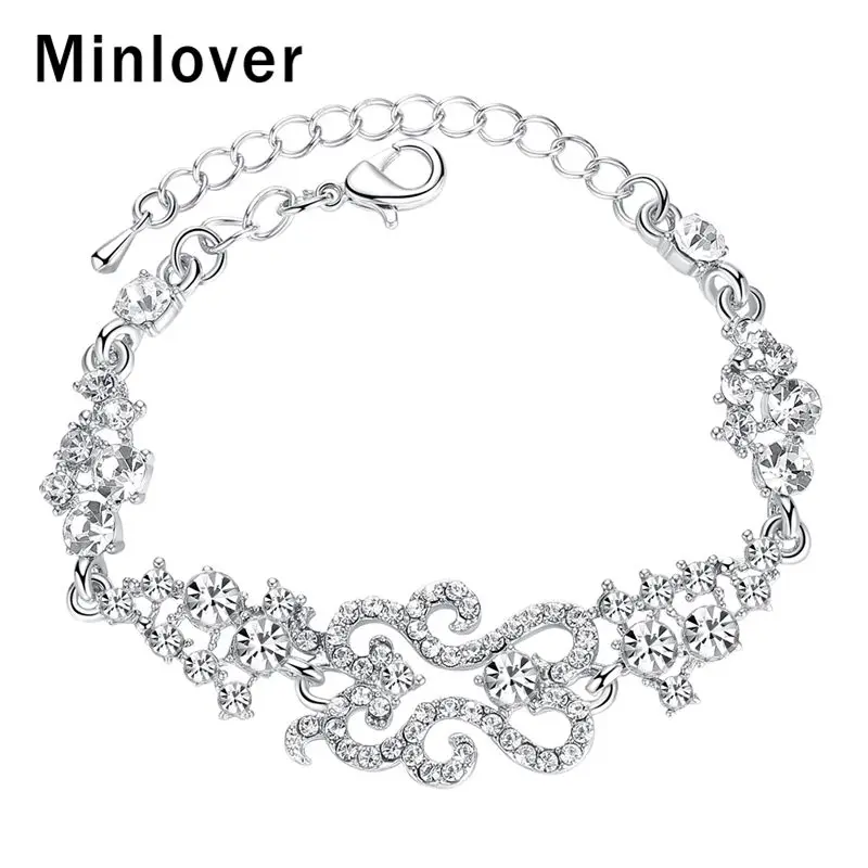 Minlover элегантный классический браслет с кристаллами для женщин Серебряные