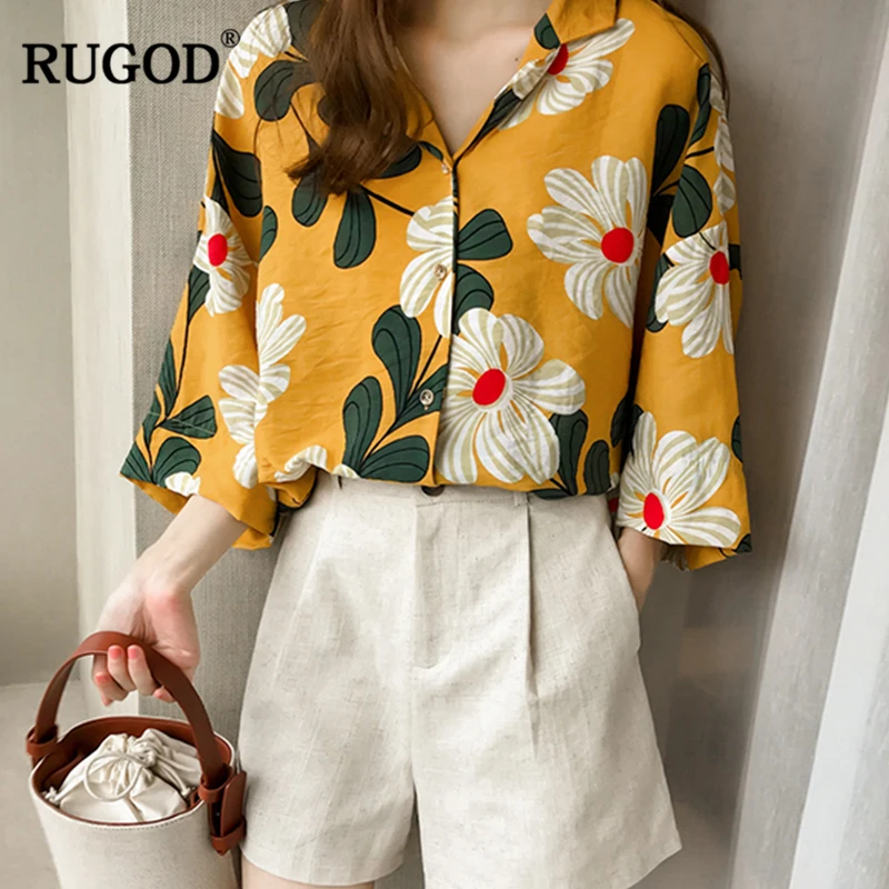 Женская блузка с цветочным принтом RUGOD повседневная винтажная рукавом 3/4 размера