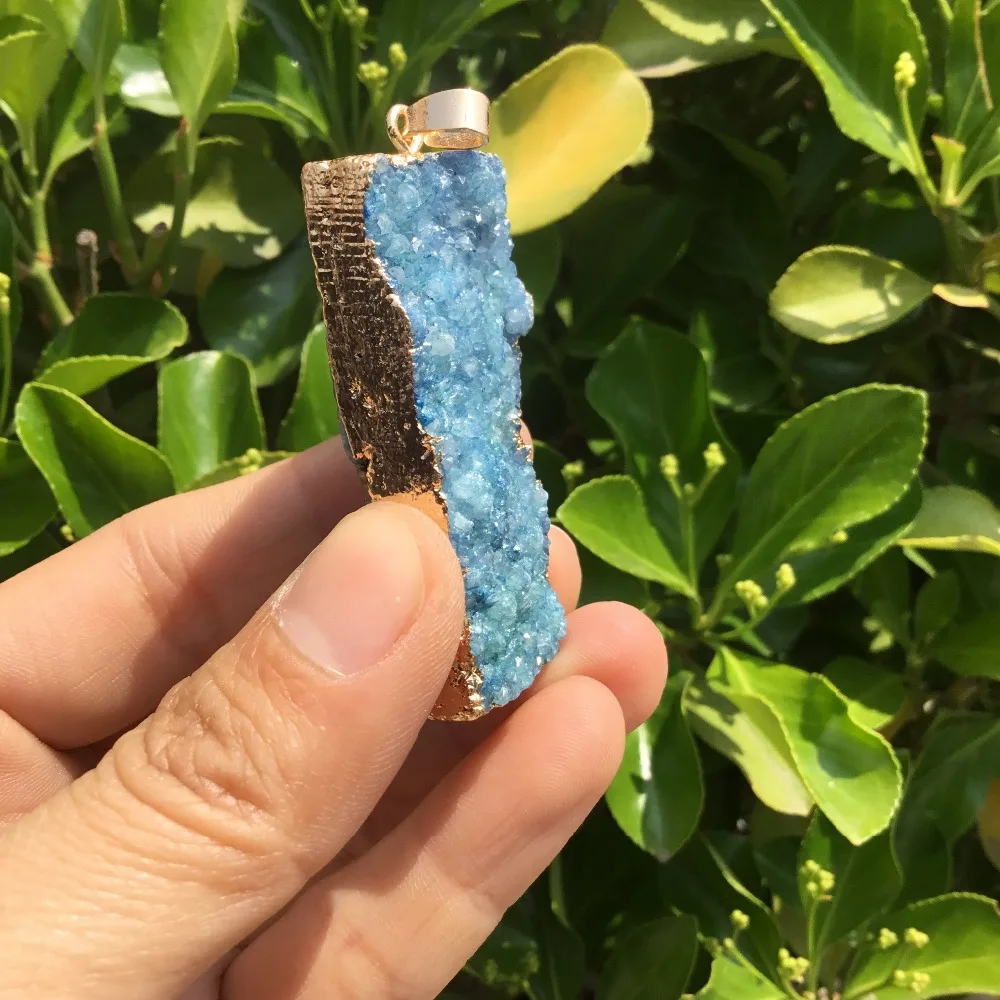 

Natural Gold Color Edged crystal cluster druzy pendant Plating crystal stone