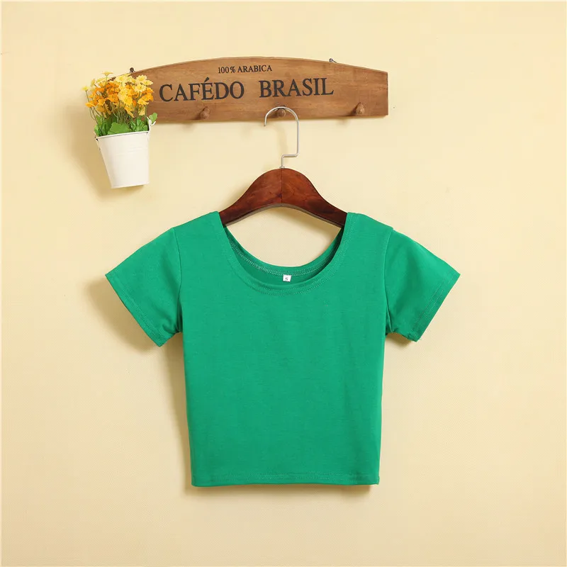 Женский короткий топ с U образным вырезом футболка коротким рукавом базовая