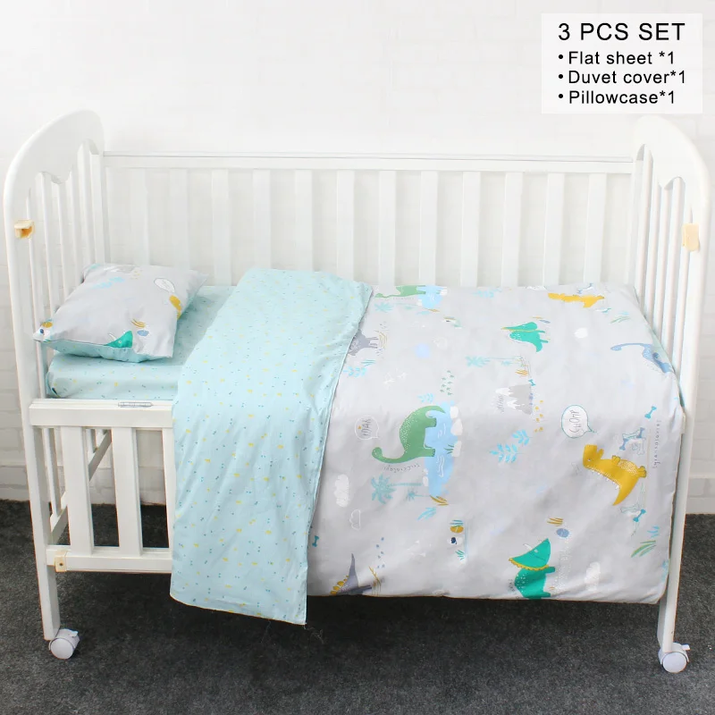 Dinosaur 3 pcs Комплект детского постельного белья из чистого хлопка, Комплект постельного белья для детей, покрывающее одеяло, подушка, плоский лист, наволочка, пододеяльник - Цвет: Dinosaur 3 pcs