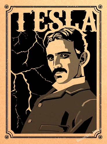 Картина на холсте Никола Тесла с ученым изобретателем винтажная Настенная