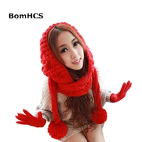 bomhcs cute winter warm beanie with scarf 100 handmade knitted hat neckerchief