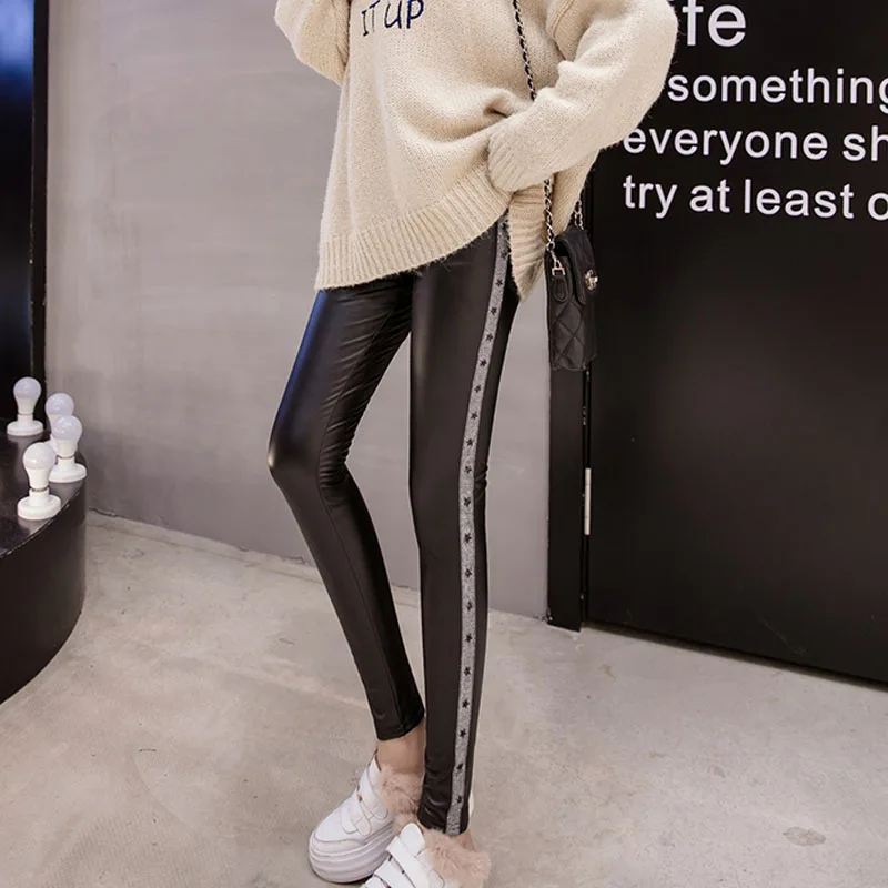 Женские брюки 2019 рубашки из искусственной кожи обтягивающие с эластичной