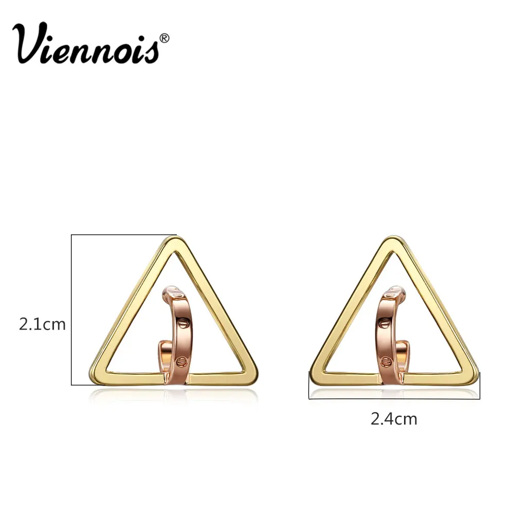 Viennois Новое Золото и Роуз Позолоченные Геометрическая Серьги Стержня для Девушку Металлик Треугольник и Кольцевой Небольшой Серьги Ювелирного Бренда