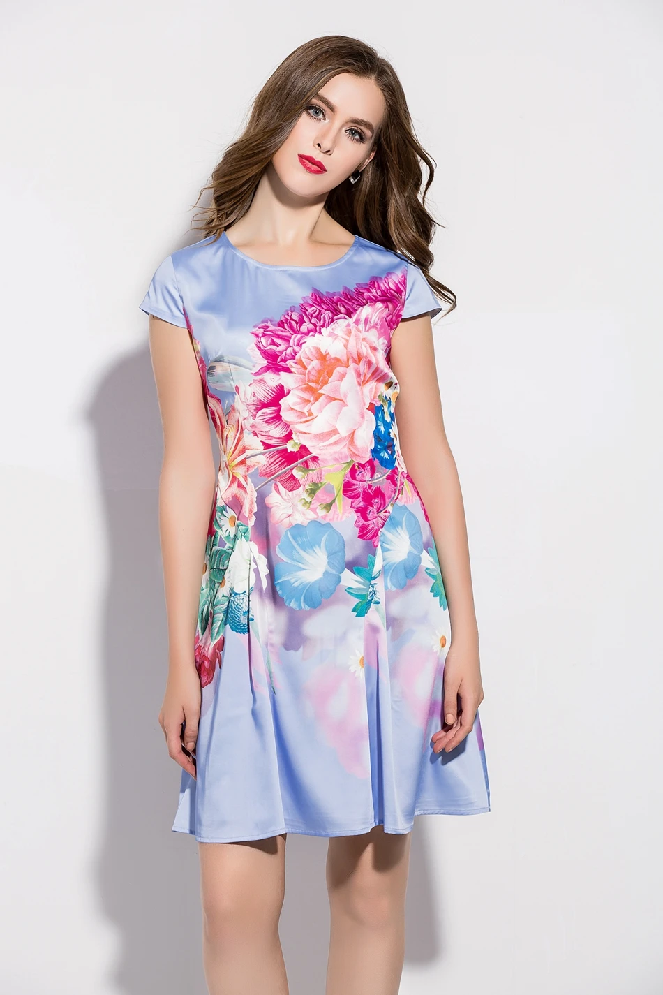 Горячая! продажа 2016 Лето Новые женские Платья Роскошные Цветочные Печати Женщины