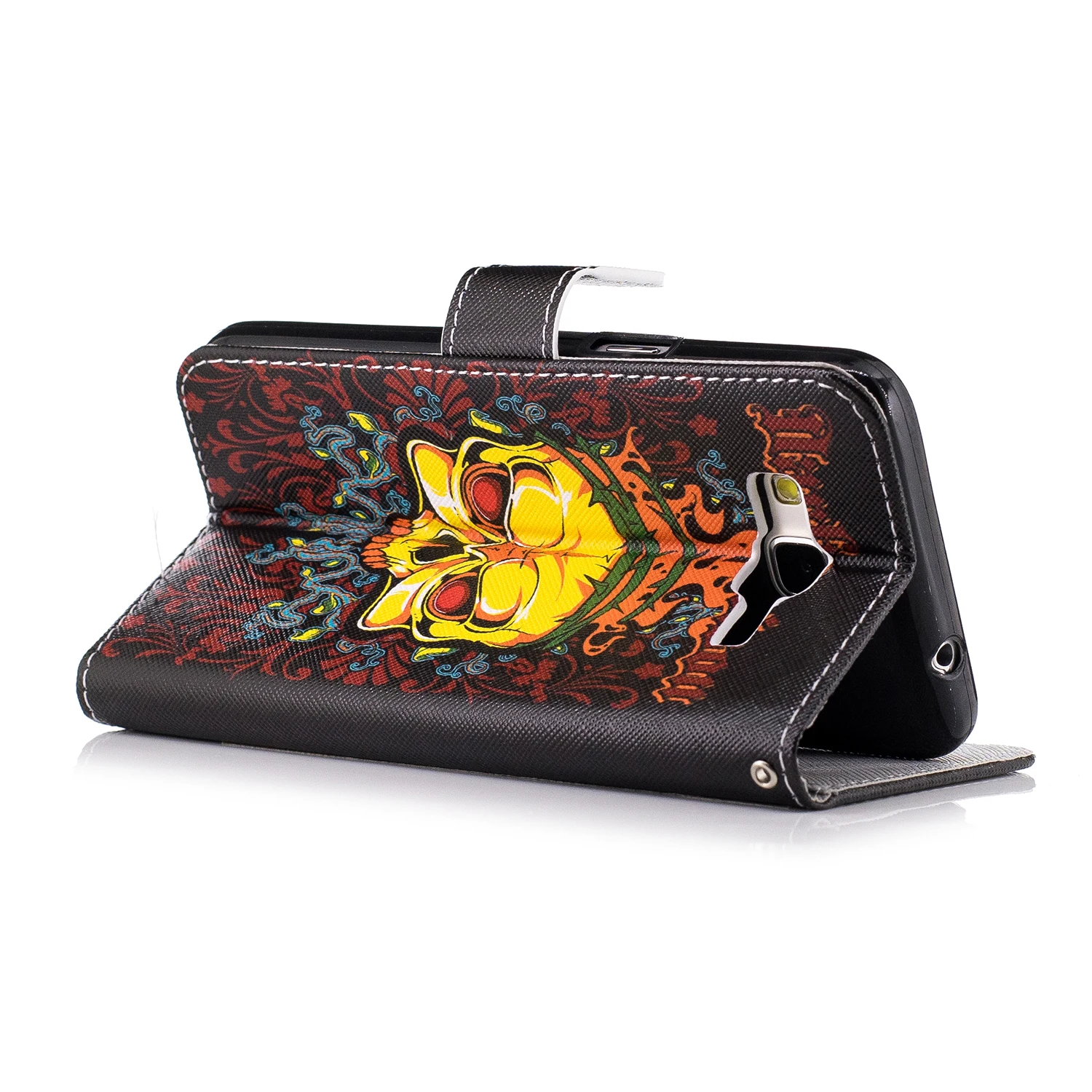 Кожаный чехол кошелек с черепом и цветком для телефона Samsung Galaxy S3 S4 S5 S6 S7 Edge Grand Prime