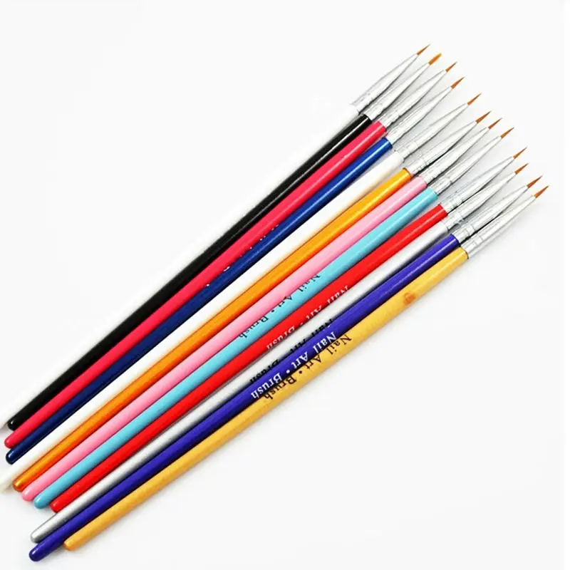 Colorful 12pcs Nail Art Brush Tiny Acrylic Tips Liner Painting Drawing Pen Tools | Красота и здоровье