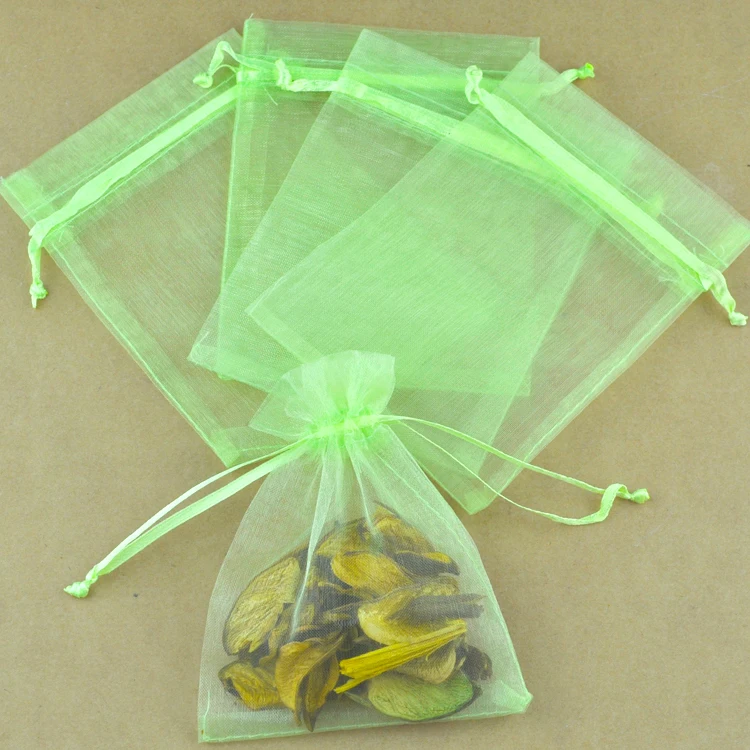 

Hot Sale 100pcs/lot Apple Green Organza Gift Bags 15x20cm Wedding Gift Jewelry Packaging Organza Pouches With Drawstring