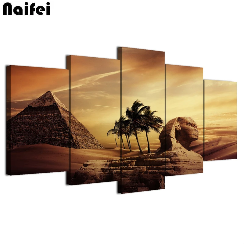 

diamond Paintings Decor Room Wall 5 Piece Pyramids Egypt Androsphinx Sunset Scenery Pictures Art cross stitch diamond embroidery