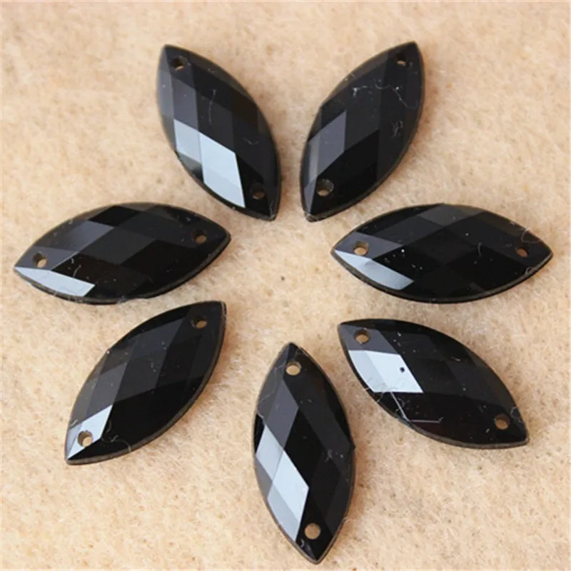 500 шт./лот пришивные стразы 9X20 мм высококачественные черные бусины в форме Navette с