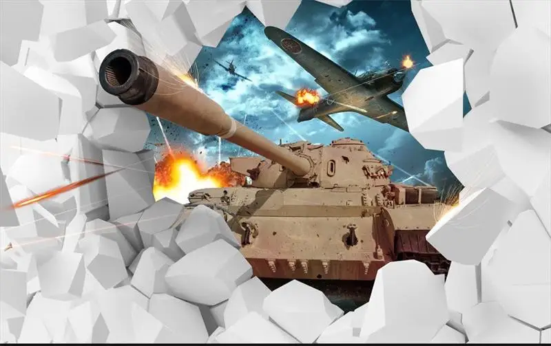 3d обои для комнаты на заказ фотообои нетканые настенные стикеры 3D танк самолет