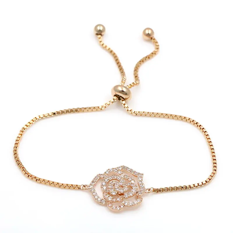 rose gold WEIMANJINGDIAN бренд сверкающие розы цветок кубического циркония Кристалл Регулируемые браслеты для Женская циркониевая Свадебная бижутерия - Окраска металла: rose gold