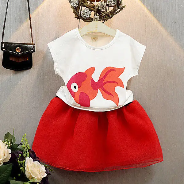 Футболки Топы + юбка праздничная кружевная одежда пачка с рисунком рыбы От 1 до 6