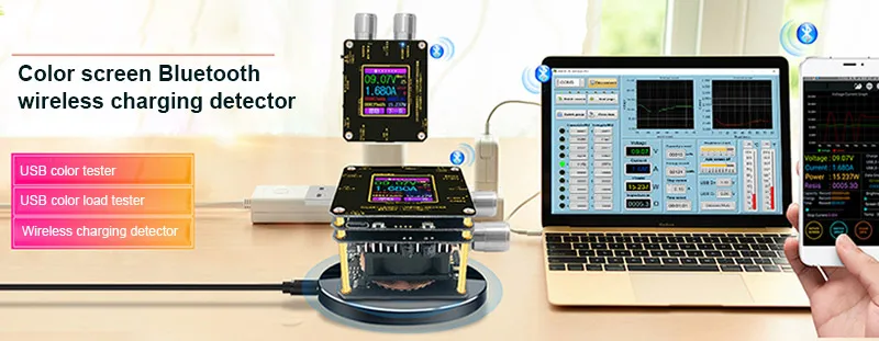 QI Беспроводное зарядное устройство Тестер цветной TFT Bluetooth android PC приложение USB измеритель напряжения тока детектор нагрузки индикатор Вольтметр постоянного тока