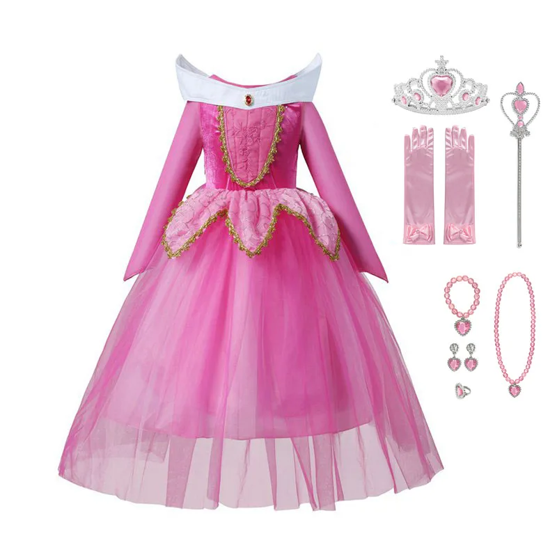 Sleeping Beauty Princess Dress for Girls Long Sleeve Party Gown Children 4 Layered Aurora Cosplay Costume Kids Photography Props | Детская