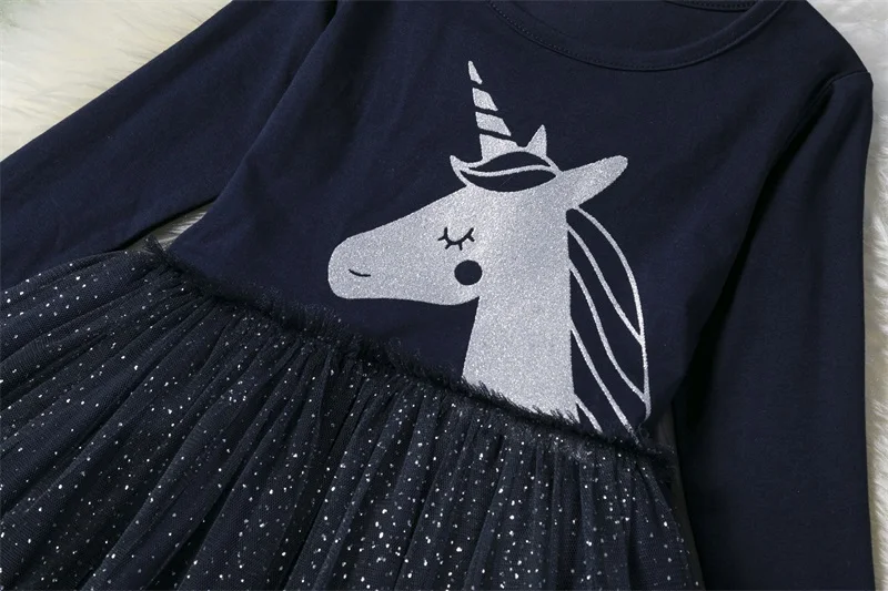 Брендовое платье с единорогом для девочек блестками Vestidos детское праздничное