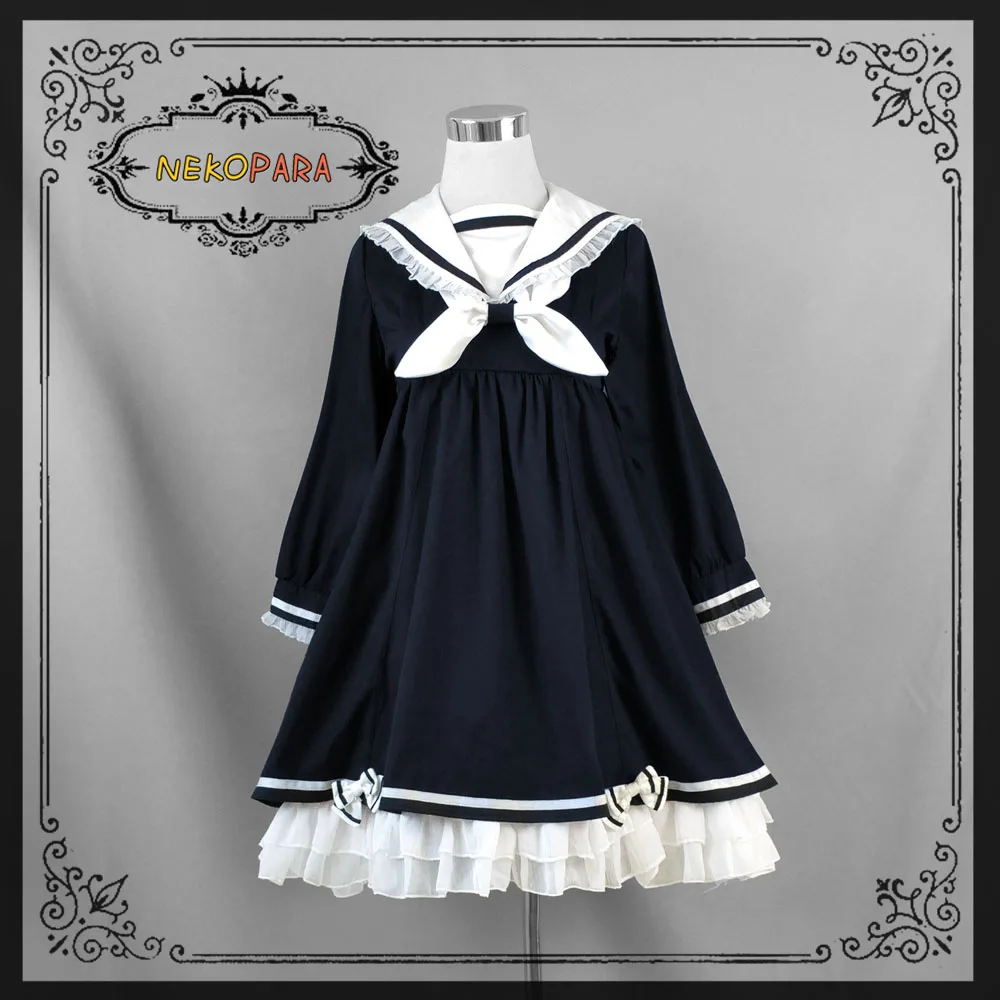 

Original Andy Royal School Cute Women's Lolita OP Long Sleeve Dress Preppy Style Sailor Collar One Piece Color Dark Blue