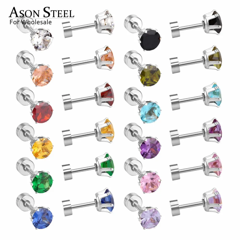 

ASONSTEEL 3mm/6mm Silver Color Stainless Steel Earrings Mix Color CZ Stud Earrings 12Pairs/Lot Wholesale