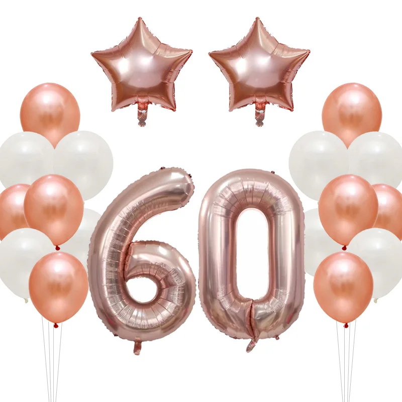 Rose gold 60 20 шт. 30 дюймов розовые золотые шары из фольги в виде цифр Черный Серебряный Цифровой 18 20 25 30 50 взрослых день рождения латексные шары Декор поставки - Цвет: Rose gold 60