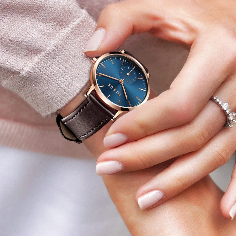 

Genuine Watch OLEVS Top Brand Luxury Women Watches Waterproof Business Black Genuine Leather Ladies Quartz Wrist watch Womens