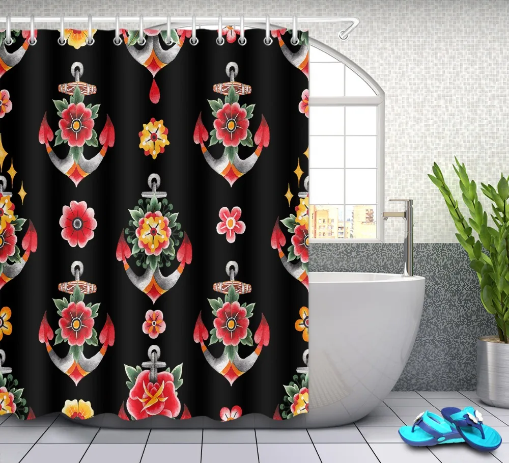 LB 72 ''акварельный якорь с цветочным украшением окрашенные черные занавески