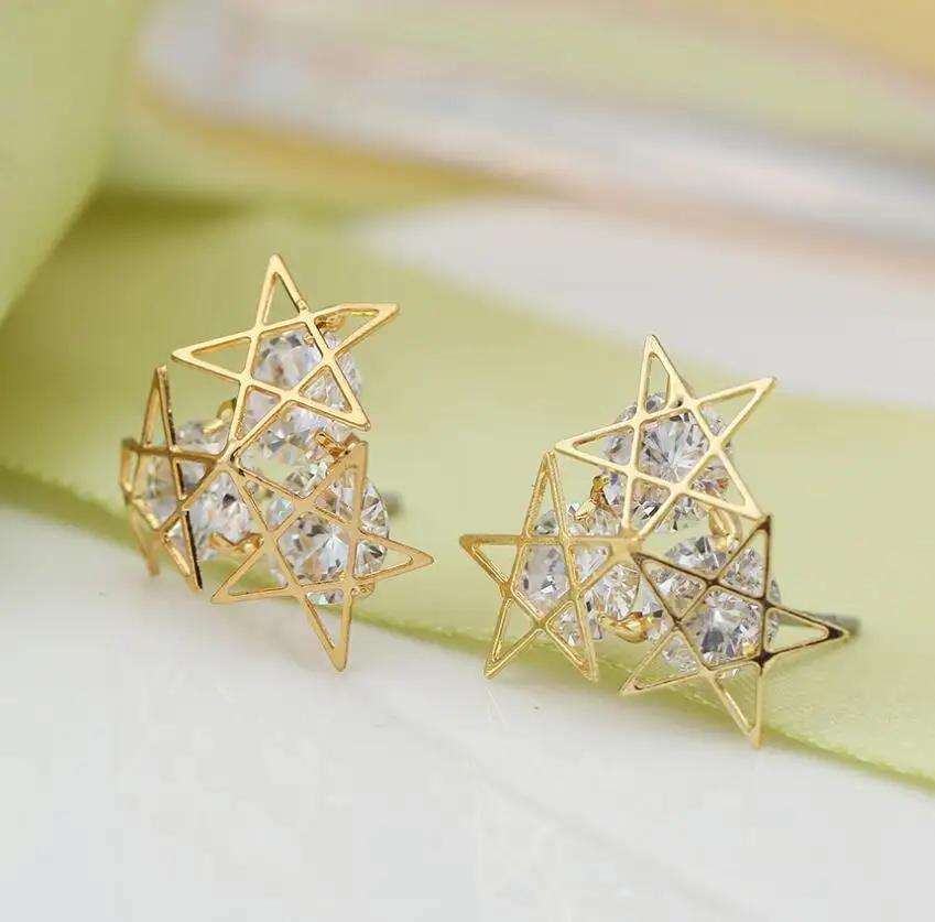 Горяч-продавать мода популярных кристалл Циркон звезда полые Серьги Стержня