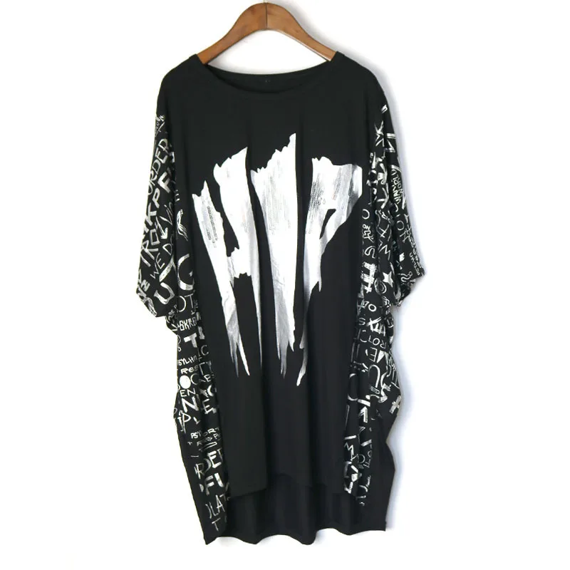 Футболки с золотым принтом в стиле панк, женские футболки с принтом в виде слов, футболки, топы, футболки размера плюс, черные футболки с рукавом «летучая мышь», футболки с коротким рукавом SA129S50