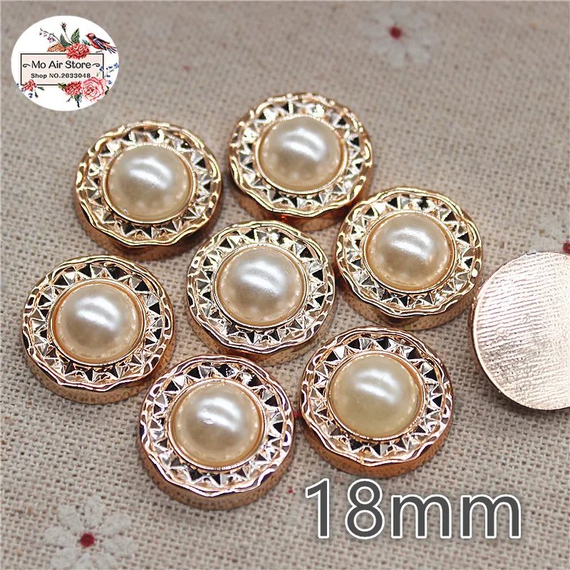 12/18 мм Золотые круглые жемчужные пластиковые пуговицы с плоской задней стороной