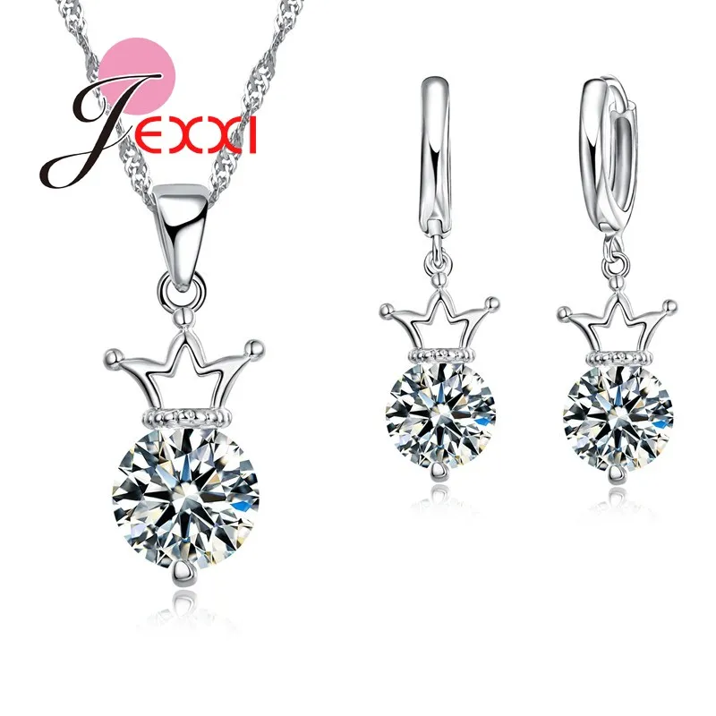 Набор ювелирных изделий с милой короной для женщин/девушек блестящими белыми