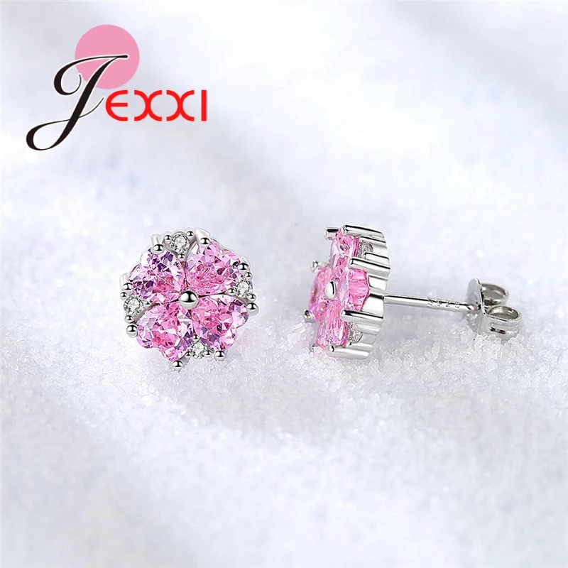 Мoдныe взрывныe рисунок в форме цветка розовый циркон кристалл серьги гвоздики