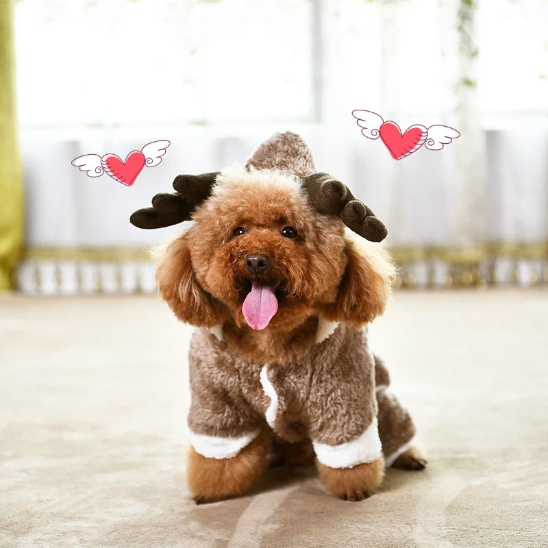 

Soft Fleece Pet Puppy Dog Clothes Christmas Reindeer Costume Lovly Dogs Cats Clothes Hoodie Apparel Puppy Teddy Cosplay Clothing
