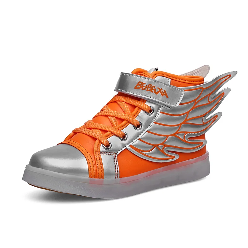 Orange-grey Jawaykids Детские светящиеся кроссовки USB перезаряжаемая светящаяся обувь с крыльями ангела для мальчиков, светодиодный светильник для девочек детская обувь для бега - Цвет: Orange-grey