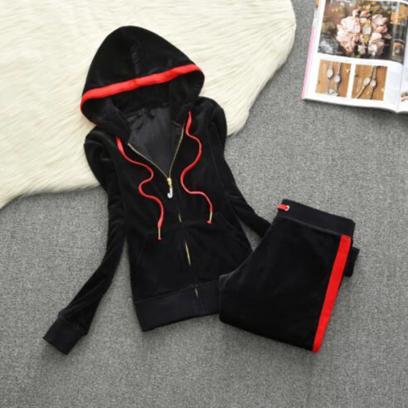 Spring / Autumn 2019 Women's Brand Tracksuit Velvet Cloth Suit Velor Sweatshirts &amp Pants size S-XL | Женская одежда