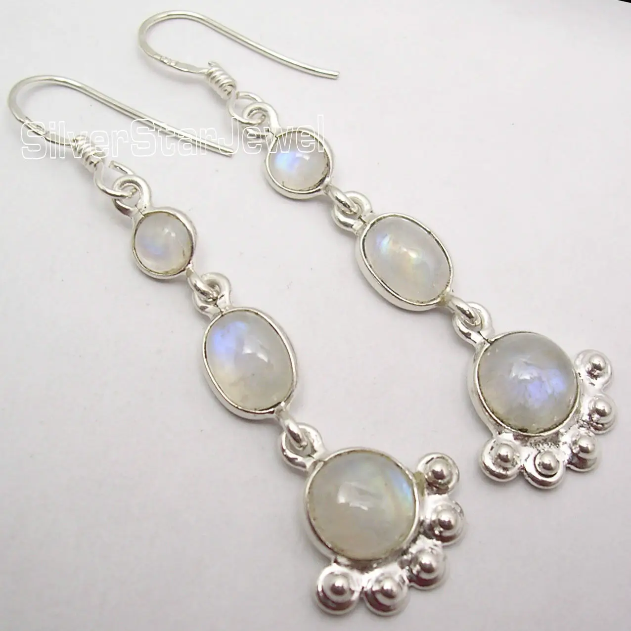 Длинные серьги подвески с радужным лунным камнем 5 см|long dangle earrings|dangle earringsearrings |