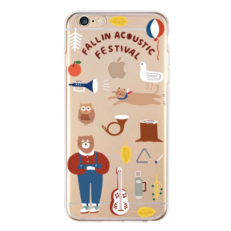 Giraffe Soft Clear TPU Phone Case For iPhone 4/4s 5 5s 6 6plus 7 8plus x Silicone Flora Bear Print CoverFree Shipping | Мобильные