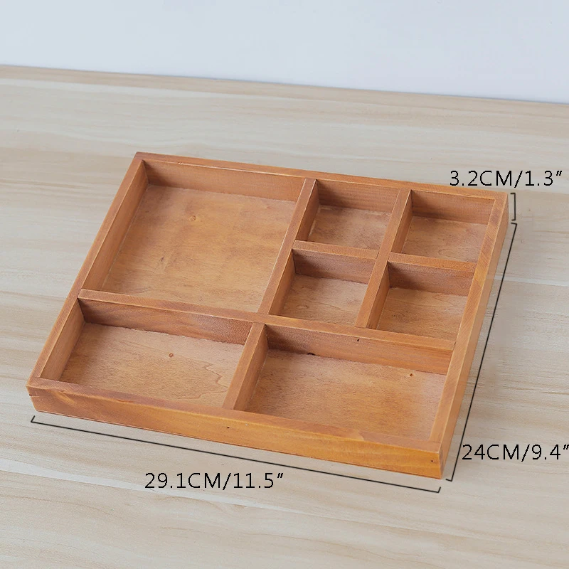 Retro Simple Wooden Desktop Storage Box Creative With Division Makeup Groceries Jewelry Organizer Home Organization | Дом и сад