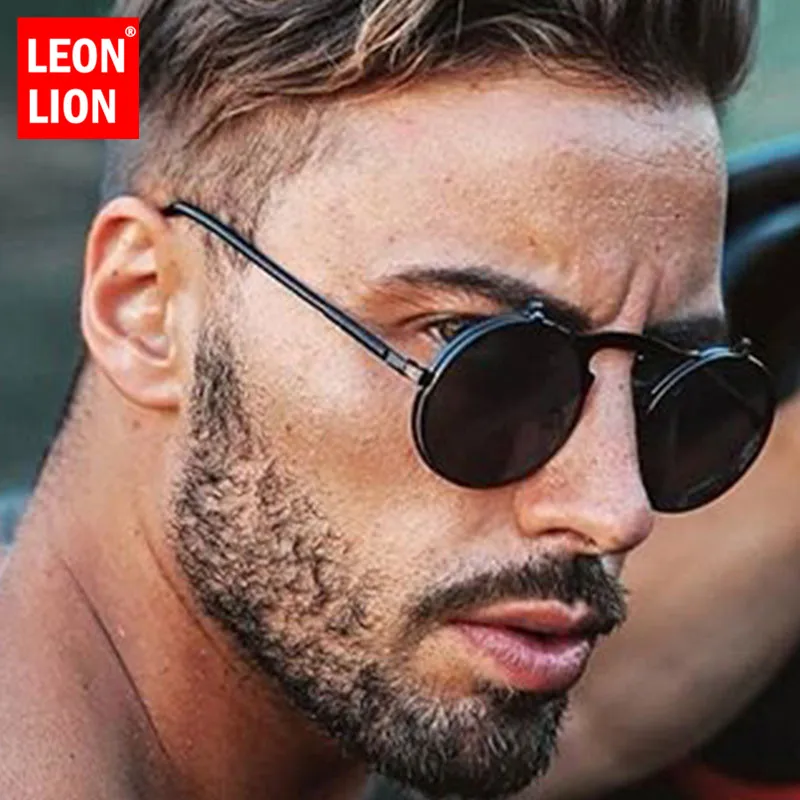 LeonLion паровые панковские солнцезащитные очки мужские модные уличные круглые очки уличные Oculos De Sol Feminino UV400