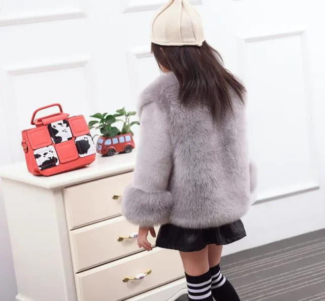 Furry Winter Girls Faux Fur Fleece Coat Warm Jacket Xmas Snowsuit Outerwear Children Kids Clothes Hooded Fake Overcoat F175 | Детская