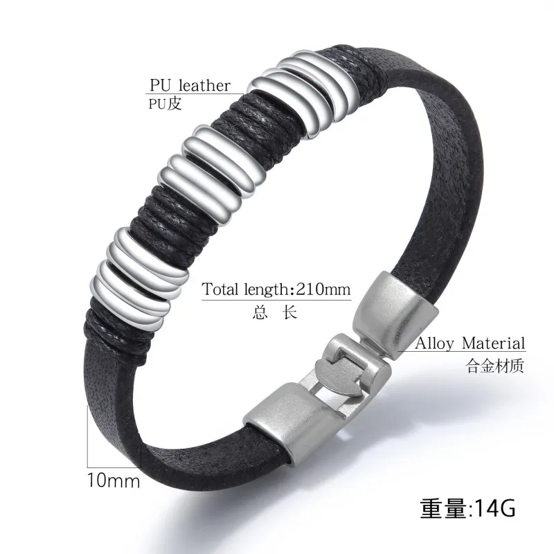 Black Braided Leather Multilayer Wrap Weave Bracelets for Men Stainless Steel Magnetic Clasp Punk Cuff Bangles Jewelry | Украшения и