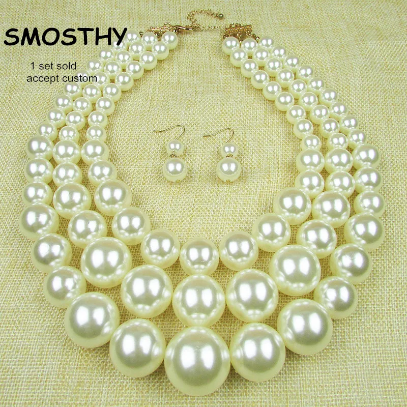 Трехслойный комплект украшений для женщин с подвесками на шею и серьгами из имитации жемчуга OJS022 1 продан.