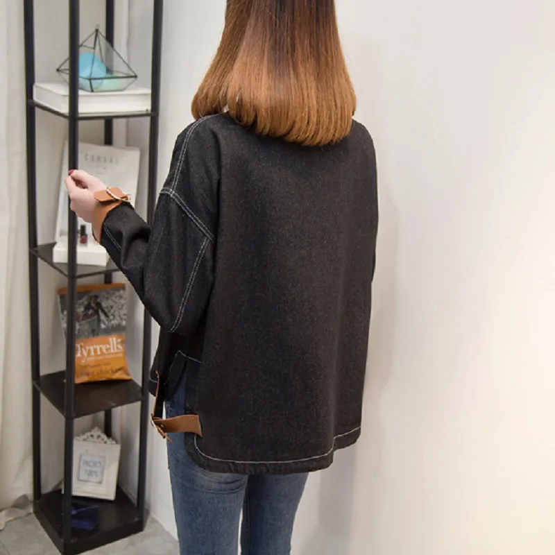 XL 5XL плюс Размеры Повседневное Для женщин джинсовая куртка 2018 осень мода сращены