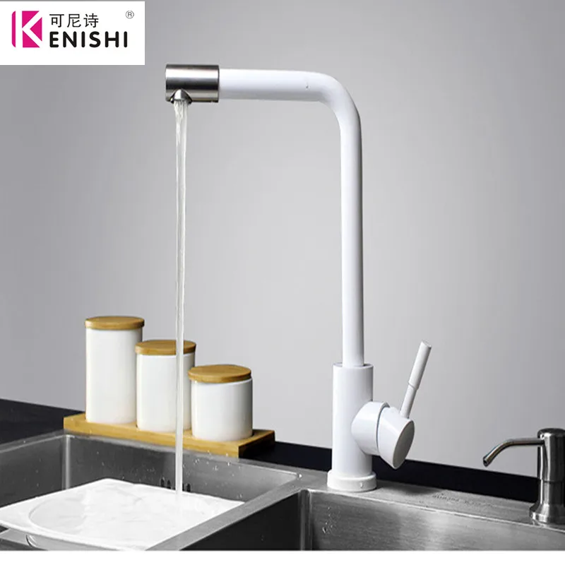 KENISHI черный и белый цвет 304 кухонный кран из нержавеющей стали смеситель двойная