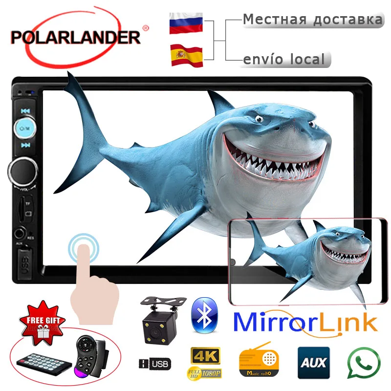 

LCD Touch Screen Auto Radio 7 inch 170 degree CCD rearview camera Car Radio Player Bluetooth 2 DIN Mirror Link