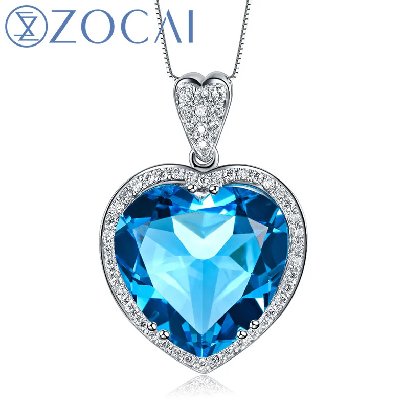 ZOCAI ЗОДИАК драгоценный камень 7 0 CT топаз 0.21CT Алмаз 9 K белое золото синий сердце