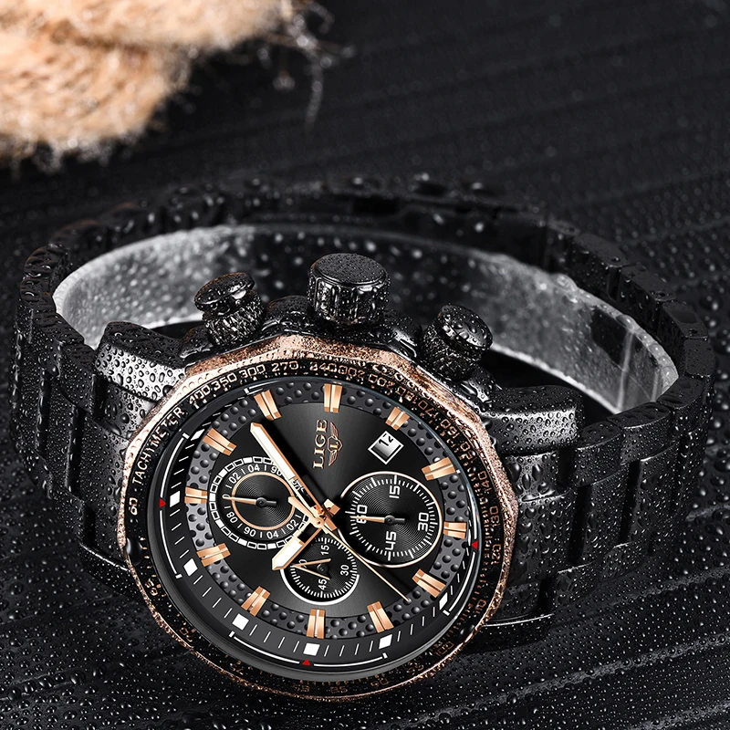 Мужские часы LIGE роскошные брендовые кварцевые с полностью стальной вставкой