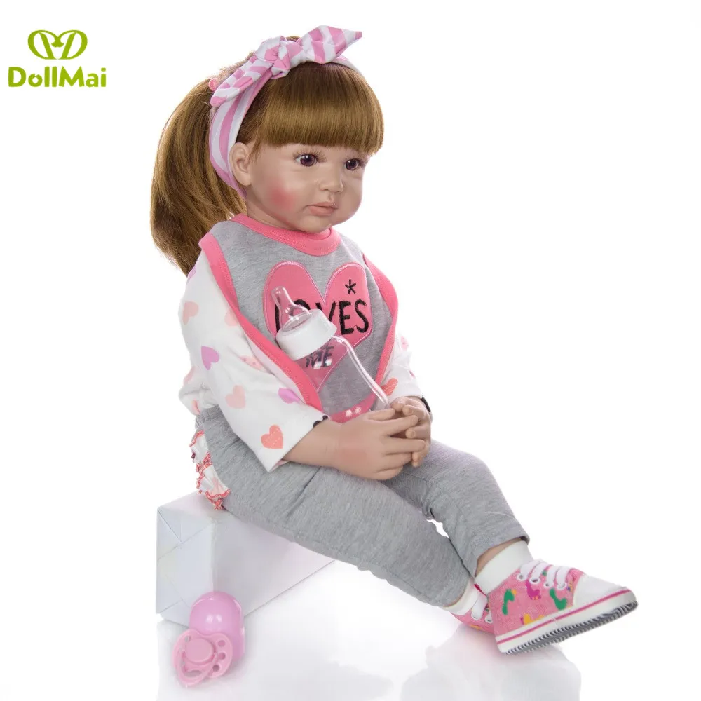 60cm Big Size Reborn Toddler Doll Toy Lifelike Vinyl Princess Baby With bearCloth Body Alive Bebe Girl Birthday Gift