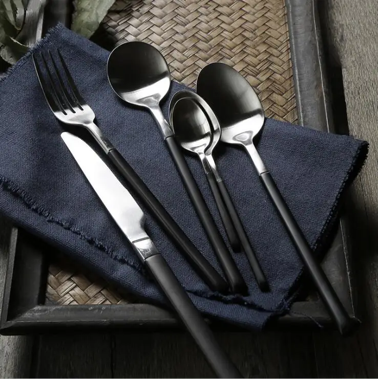 304 посуда из нержавеющей стали отличное качество столовые приборы Наборы черная
