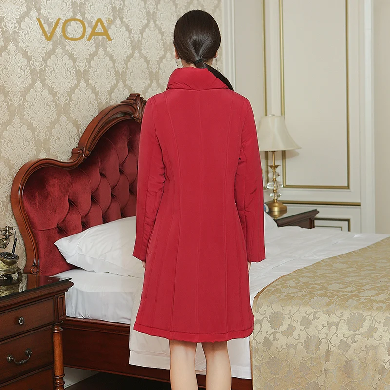 Voa 2017 Осень Зима Мода Темно красный краткое сплошной с длинным рукавом Heavy пальто