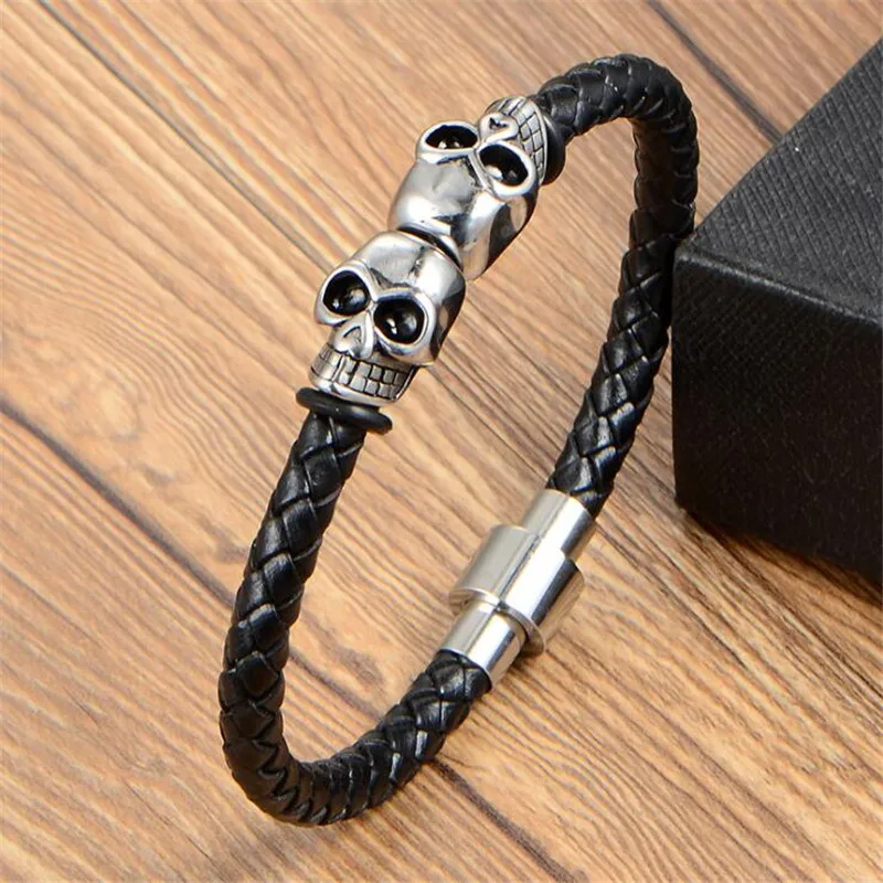 Модные мужские ювелирные изделия браслет из нержавеющей стали с черепом черный